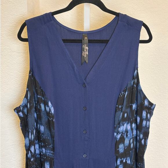 Melissa McCarthy Navy Blue Print Plus Size 2X Sleeveless Jumpsuit Romper NWT - Picture 3 of 5